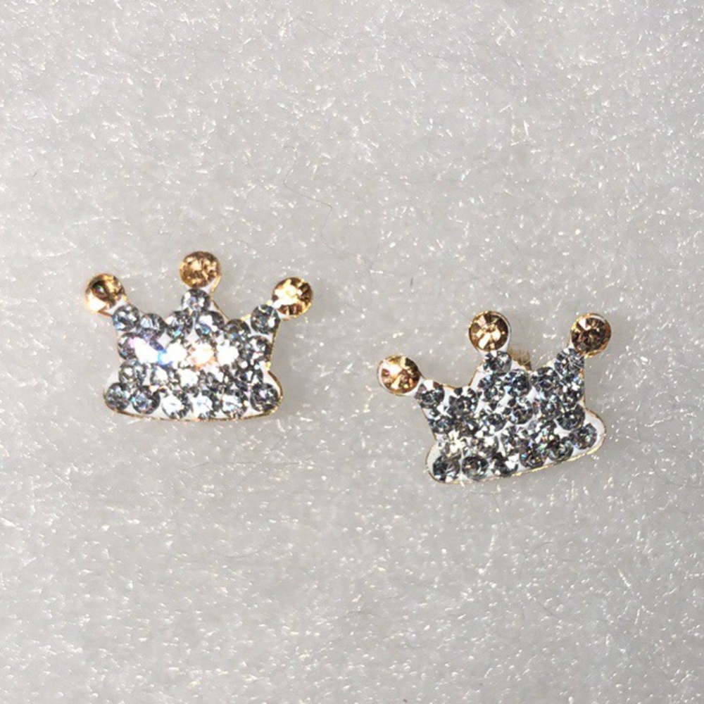 Rhinestone stud crown earrings